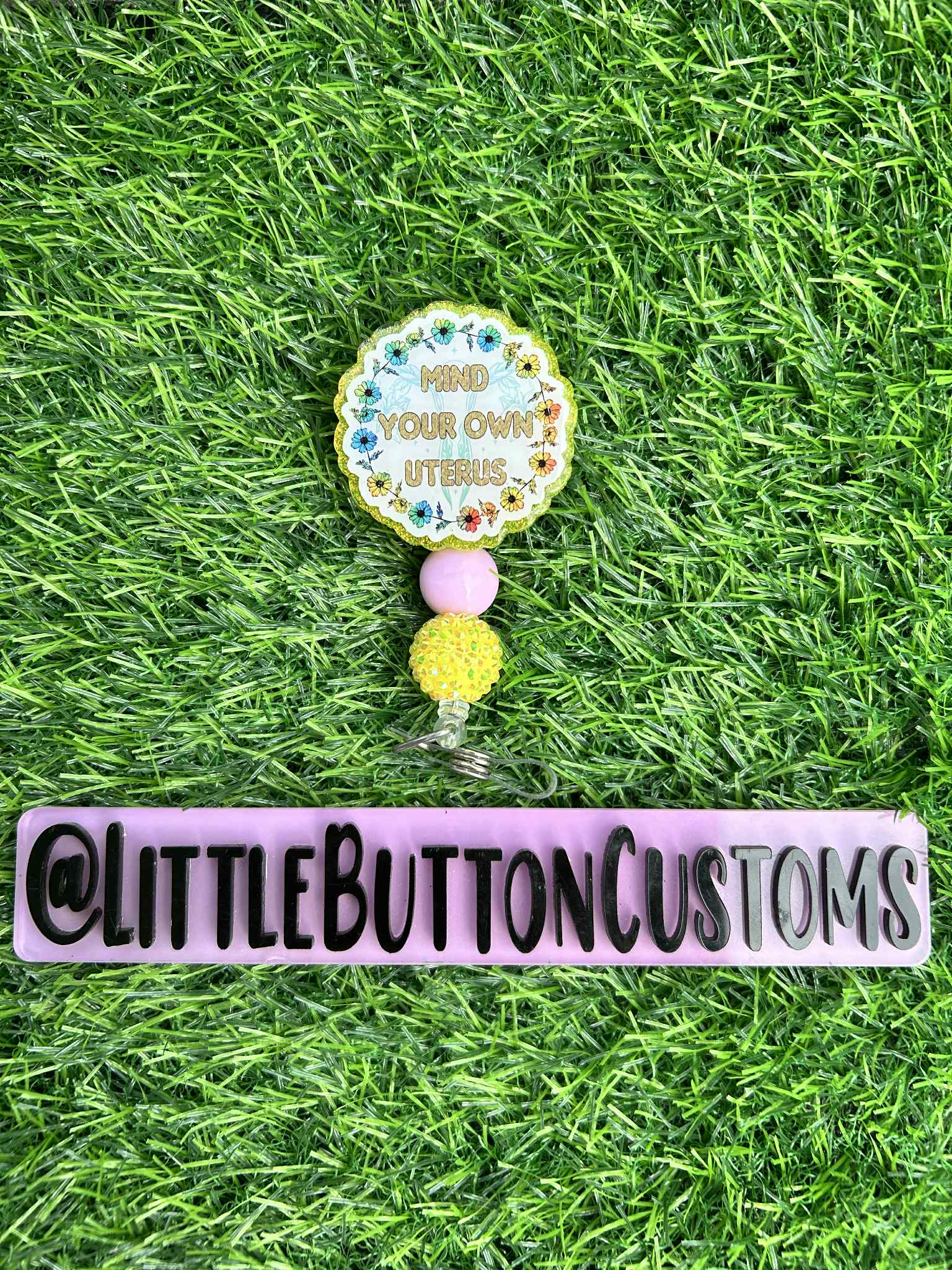 Mind Your Own Uterus Beaded Badge Reel