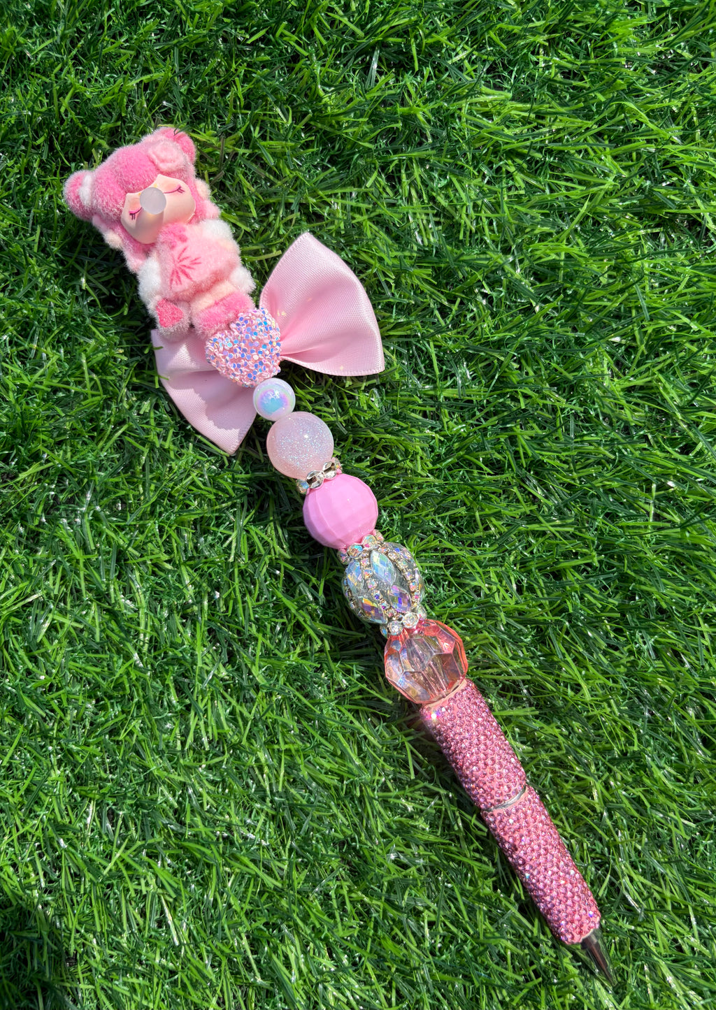 Flocked Pink Nancy Beaded Pen