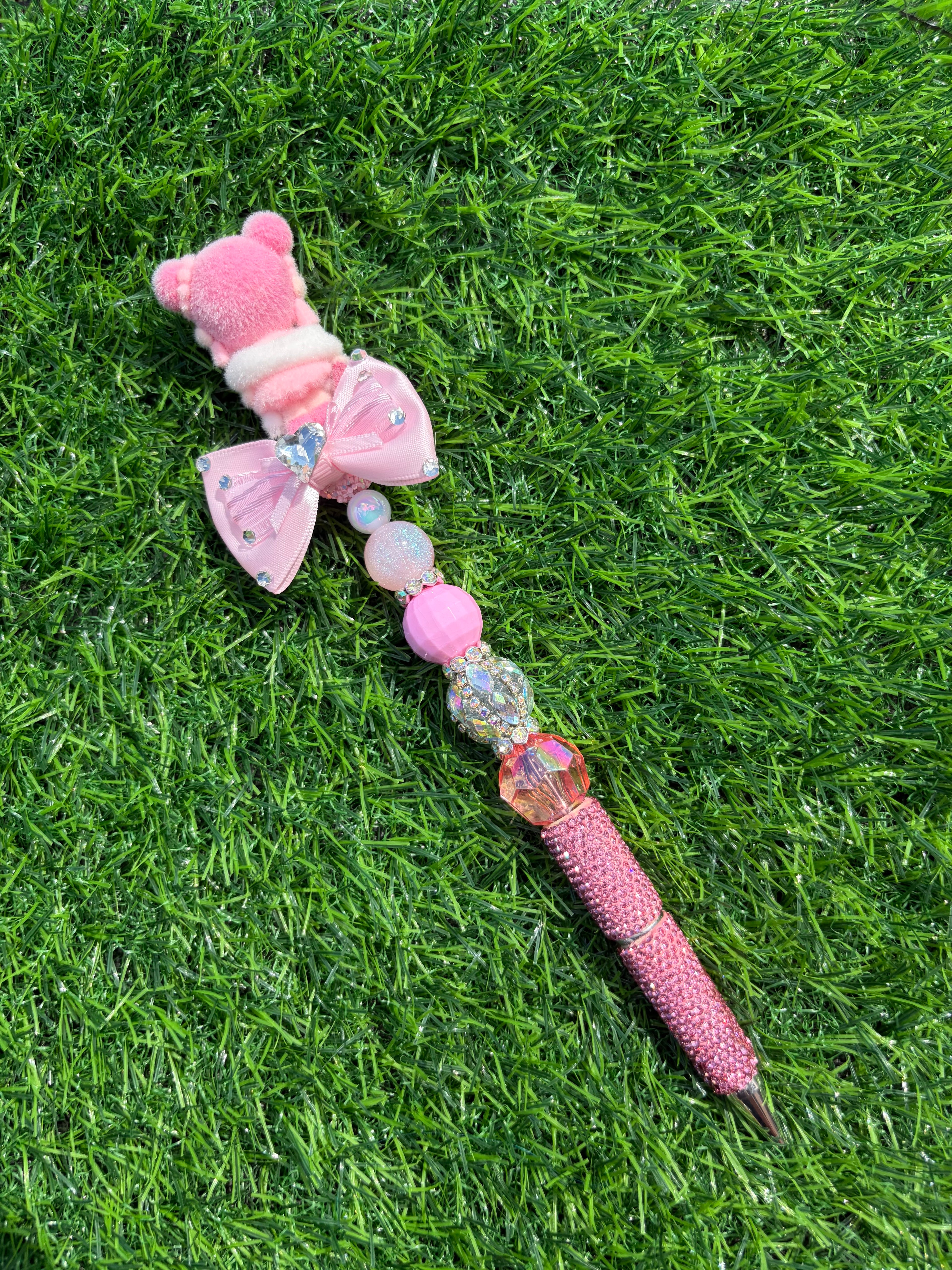 Flocked Pink Nancy Beaded Pen